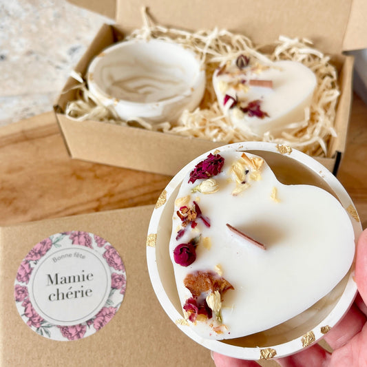 Coffret cadeau de Fête des Grands-Mères – Bougie Cœur et sa coupelle
