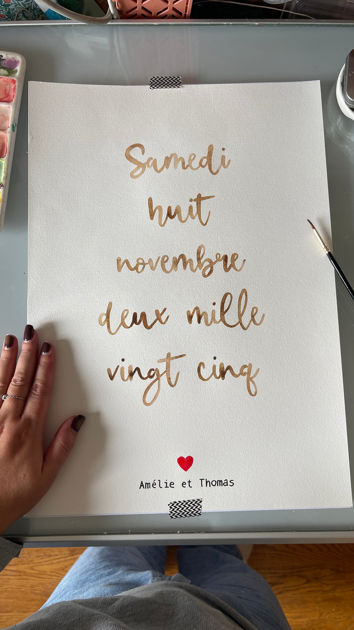 Affiche date calligraphiée aquarelle - personnalisée