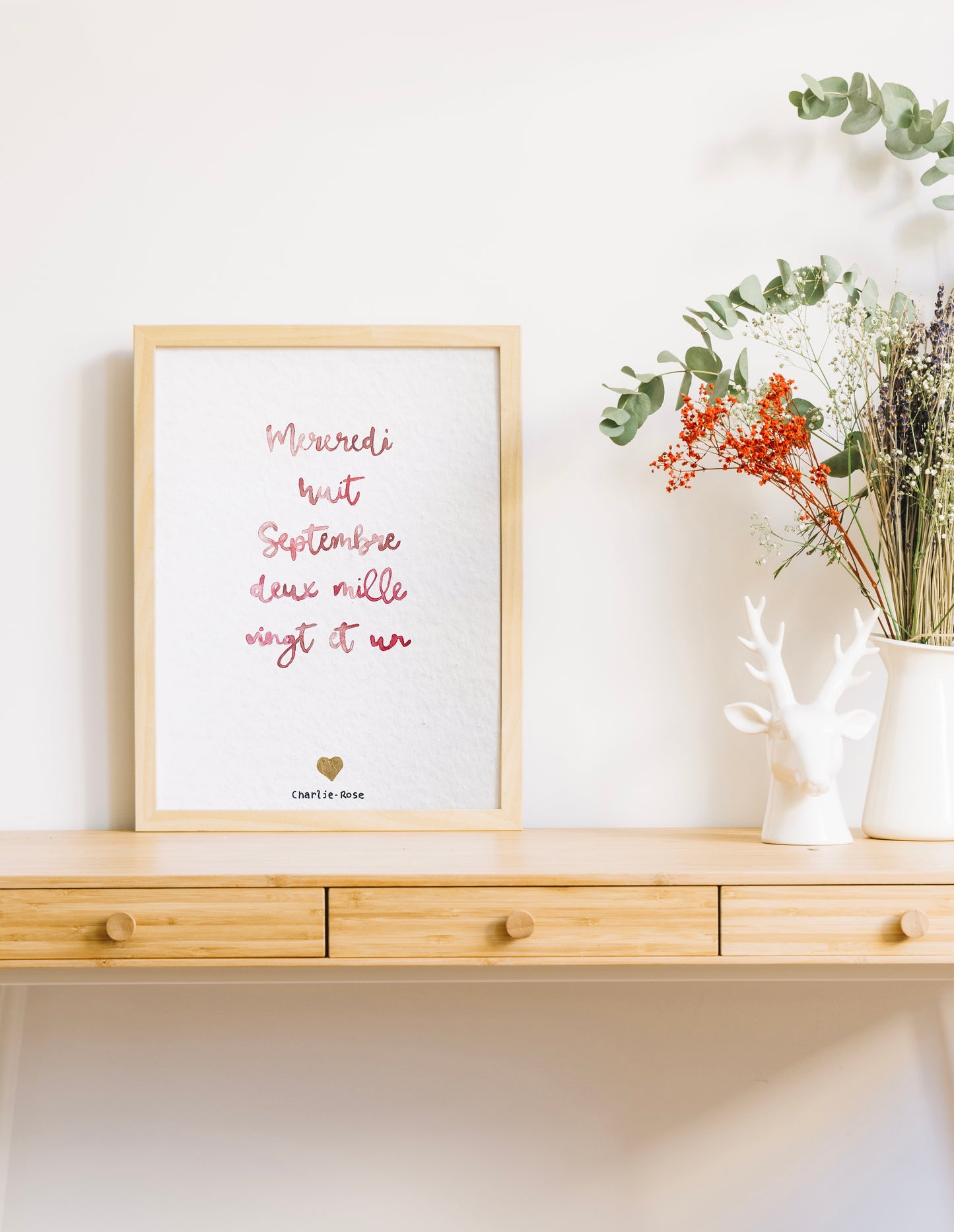 Affiche date calligraphiée aquarelle - personnalisée