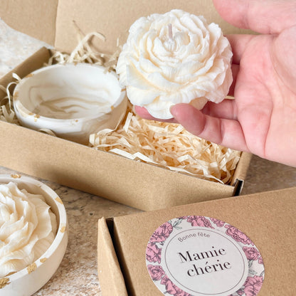 Coffret cadeau de Fête des Grands-Mères – Bougie pivoine et sa coupelle
