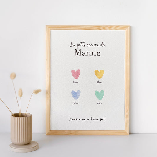 Affiche personnalisée "Les petits coeurs de mamie" - Cadeau original pour mamie