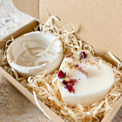 Coffret cadeau de Fête des Grands-Mères – Bougie Cœur et sa coupelle