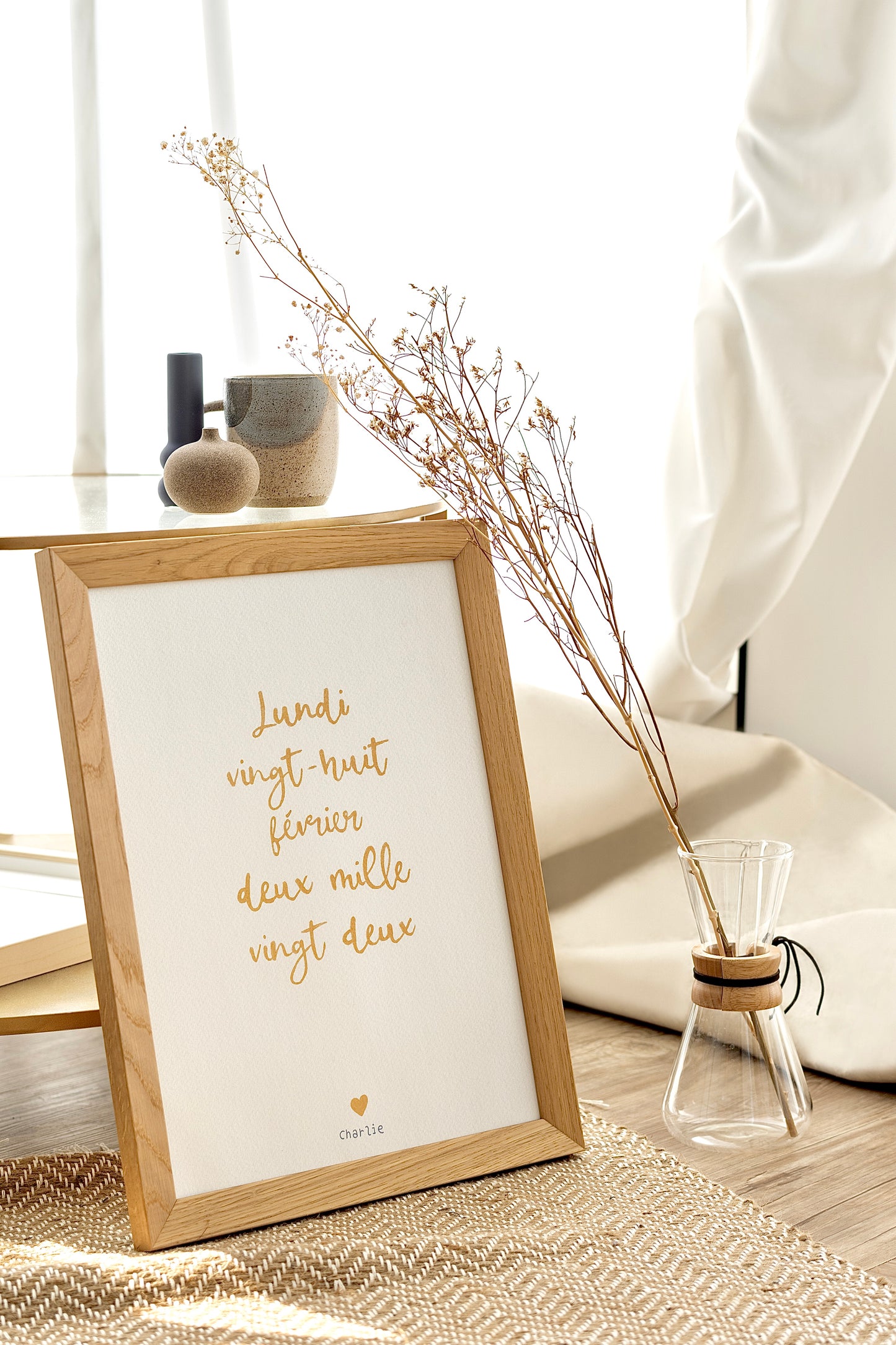 Affiche date calligraphiée aquarelle - personnalisée