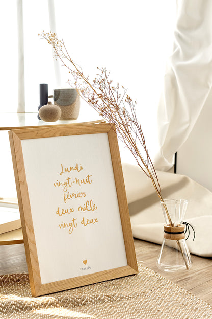 Affiche date calligraphiée aquarelle - personnalisée