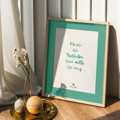 Affiche date calligraphiée aquarelle - personnalisée