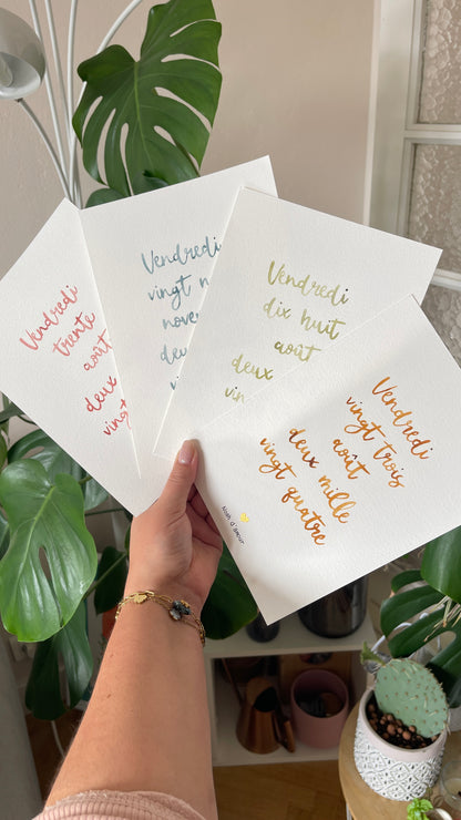 Affiche date calligraphiée aquarelle - personnalisée