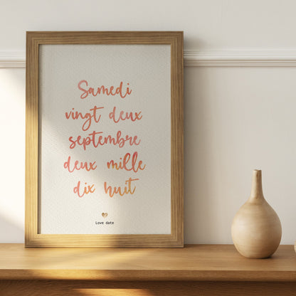 Affiche date calligraphiée aquarelle - personnalisée