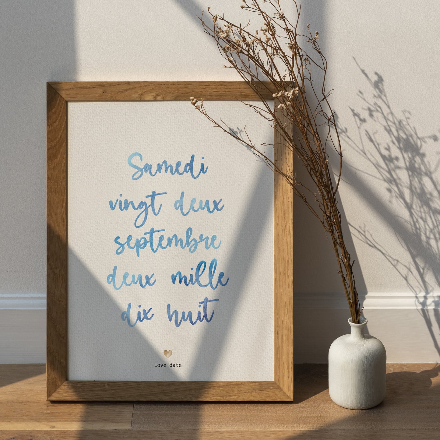 Affiche date calligraphiée aquarelle - personnalisée
