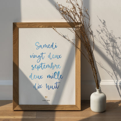Affiche date calligraphiée aquarelle - personnalisée