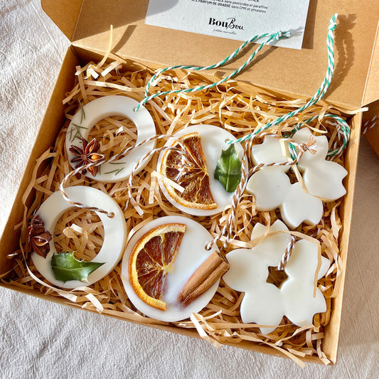 Coffret de 6 boules de noël parfumées - senteurs sapin de noël & pain d'épices