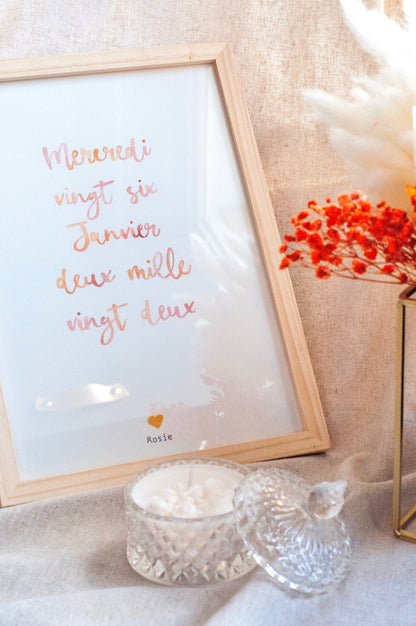 cadre d'aquarelle de date e naissances rose et orange