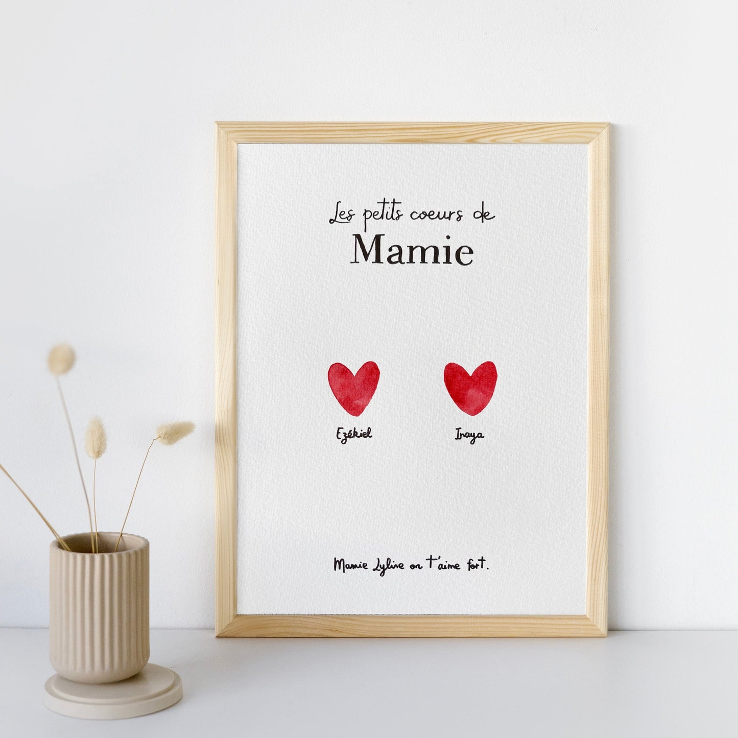 Affiche personnalisée "Les petits coeurs de mamie" - Cadeau original pour mamie